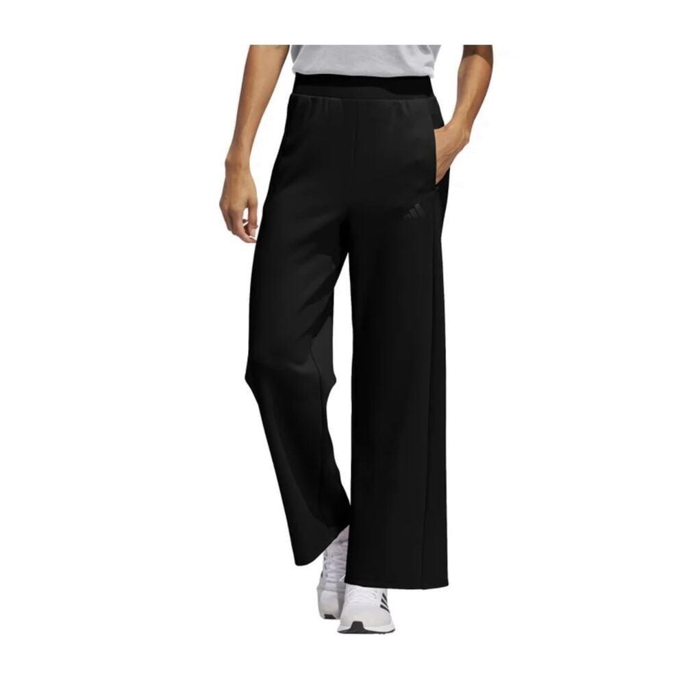 Adidas Pants Womens Medium Wide Leg Training Pants Black Zipper Pockets